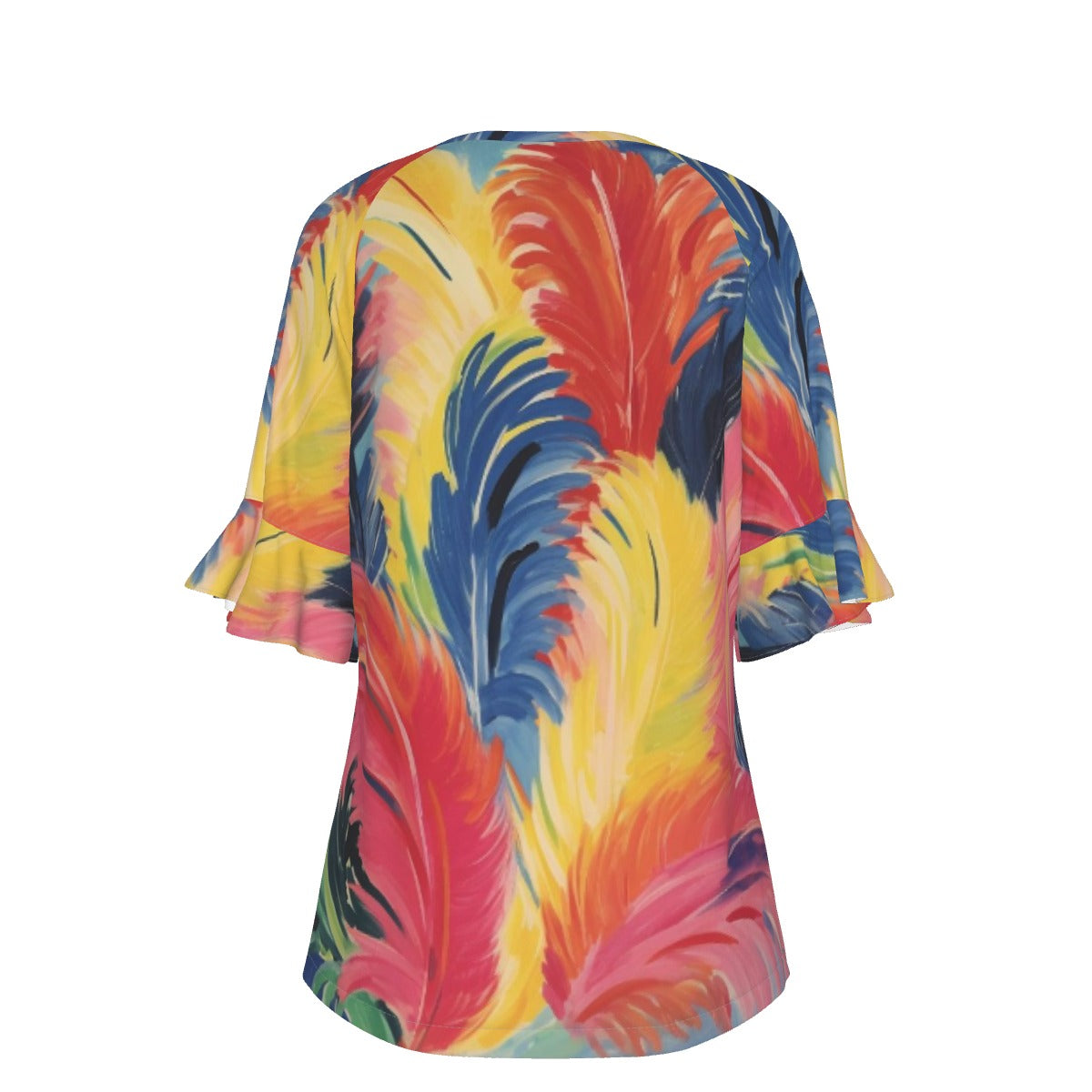 All-Over Print V-neck Women's T-shirt With Bell Sleeve