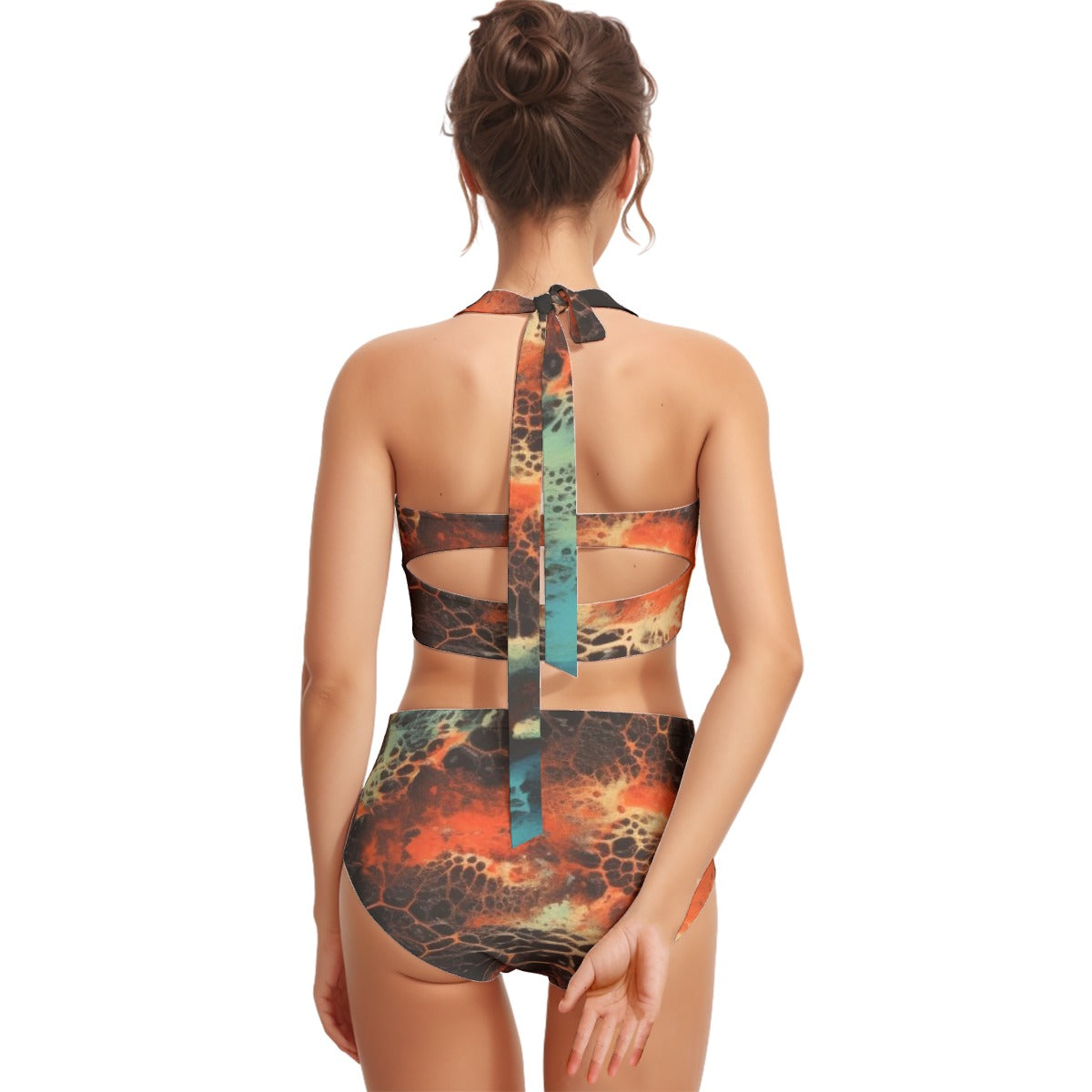 All-Over Print Women's Swimsuit Set With Halter