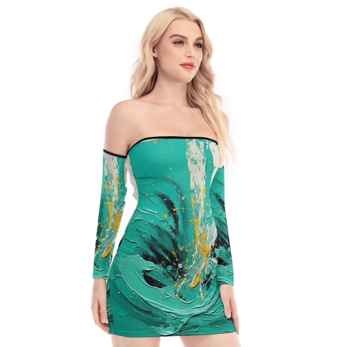 All-Over Print Women's Off-shoulder Back Lace-up Dress