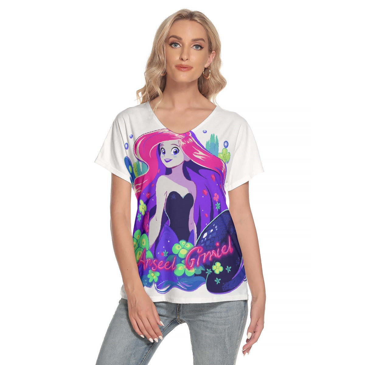 All-Over Print Women's Loose V-neck Short Sleeve T-shirt