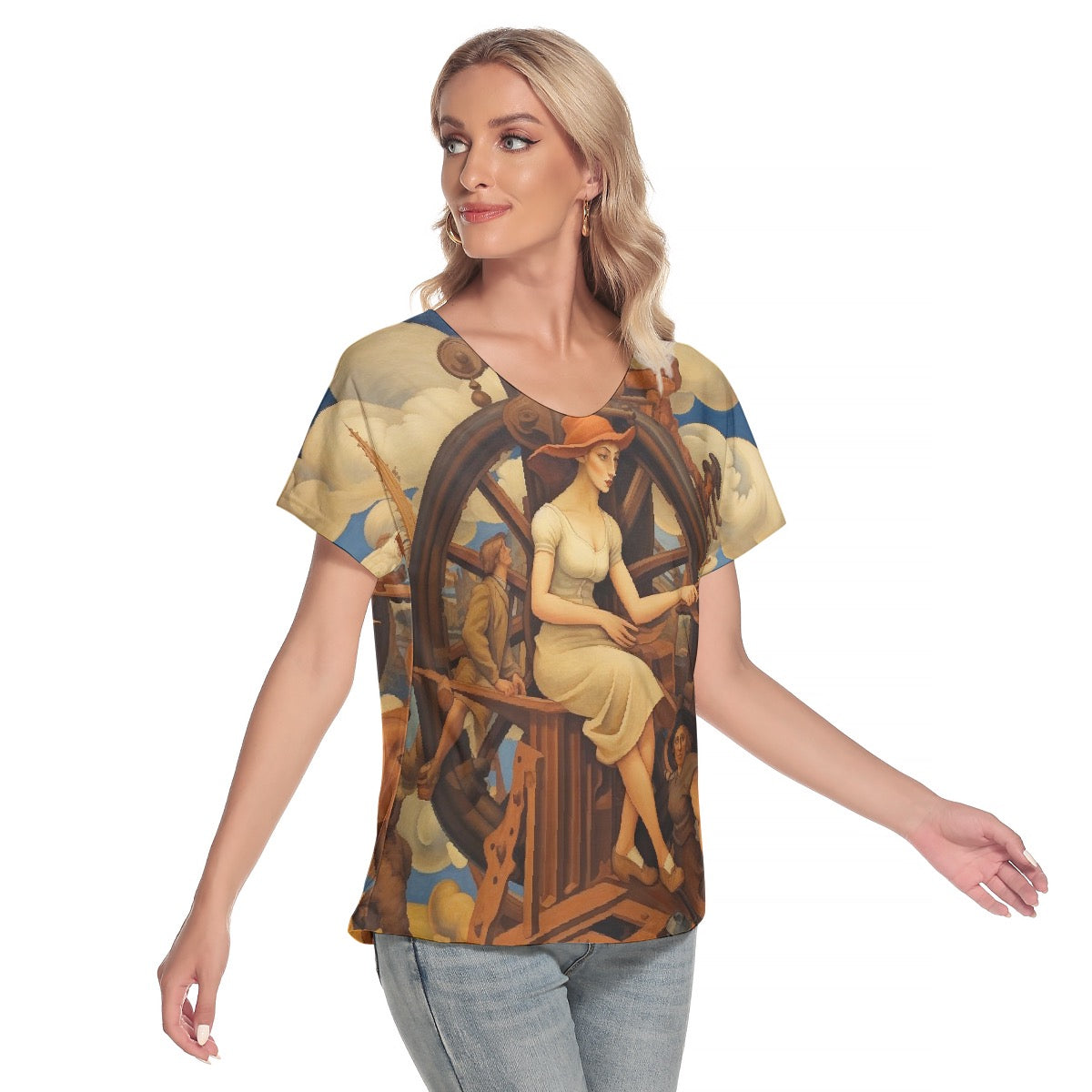 All-Over Print Women's Loose V-neck Short Sleeve T-shirt