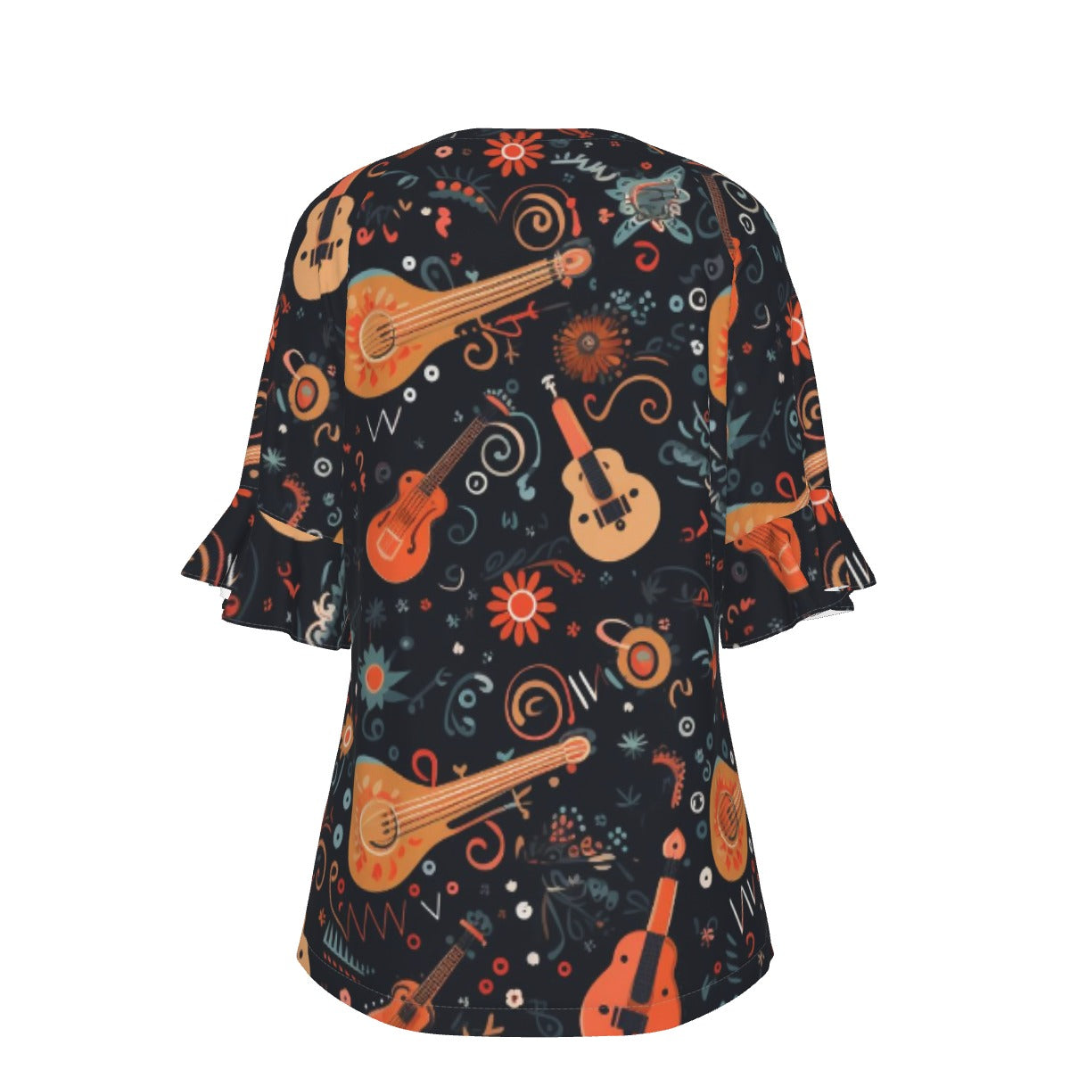 All-Over Print V-neck Women's T-shirt With Bell Sleeve