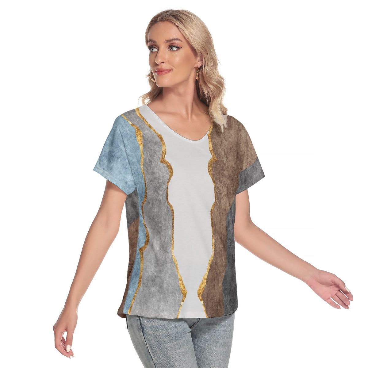 All-Over Print Women's Loose V-neck Short Sleeve T-shirt