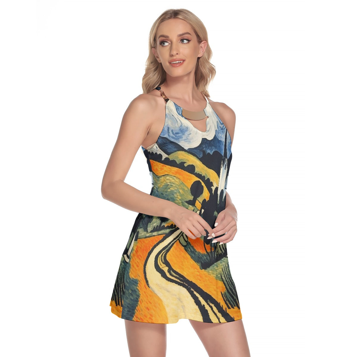 All-Over Print Women's Round Neck Above Knee Dress