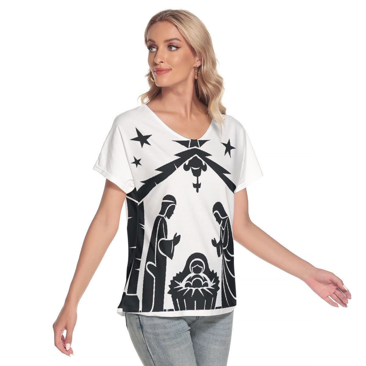 All-Over Print Women's Loose V-neck Short Sleeve T-shirt