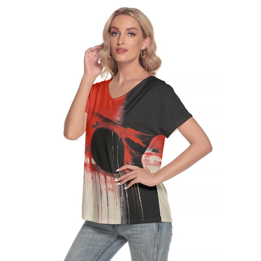 All-Over Print Women's Loose V-neck Short Sleeve T-shirt