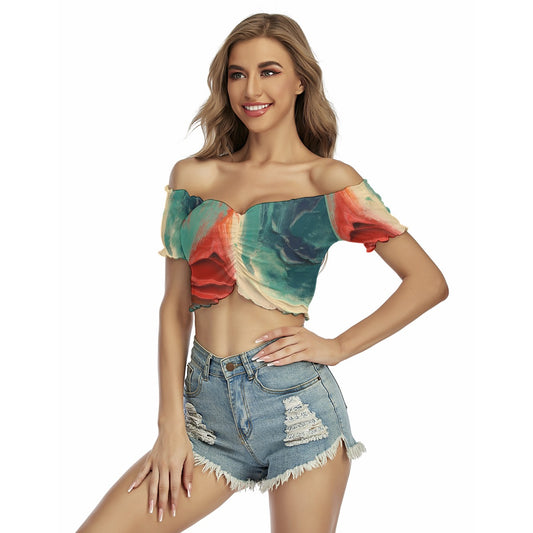 All-Over Print Women's One-shoulder Off-the-navel Short Sleeve T-shirt