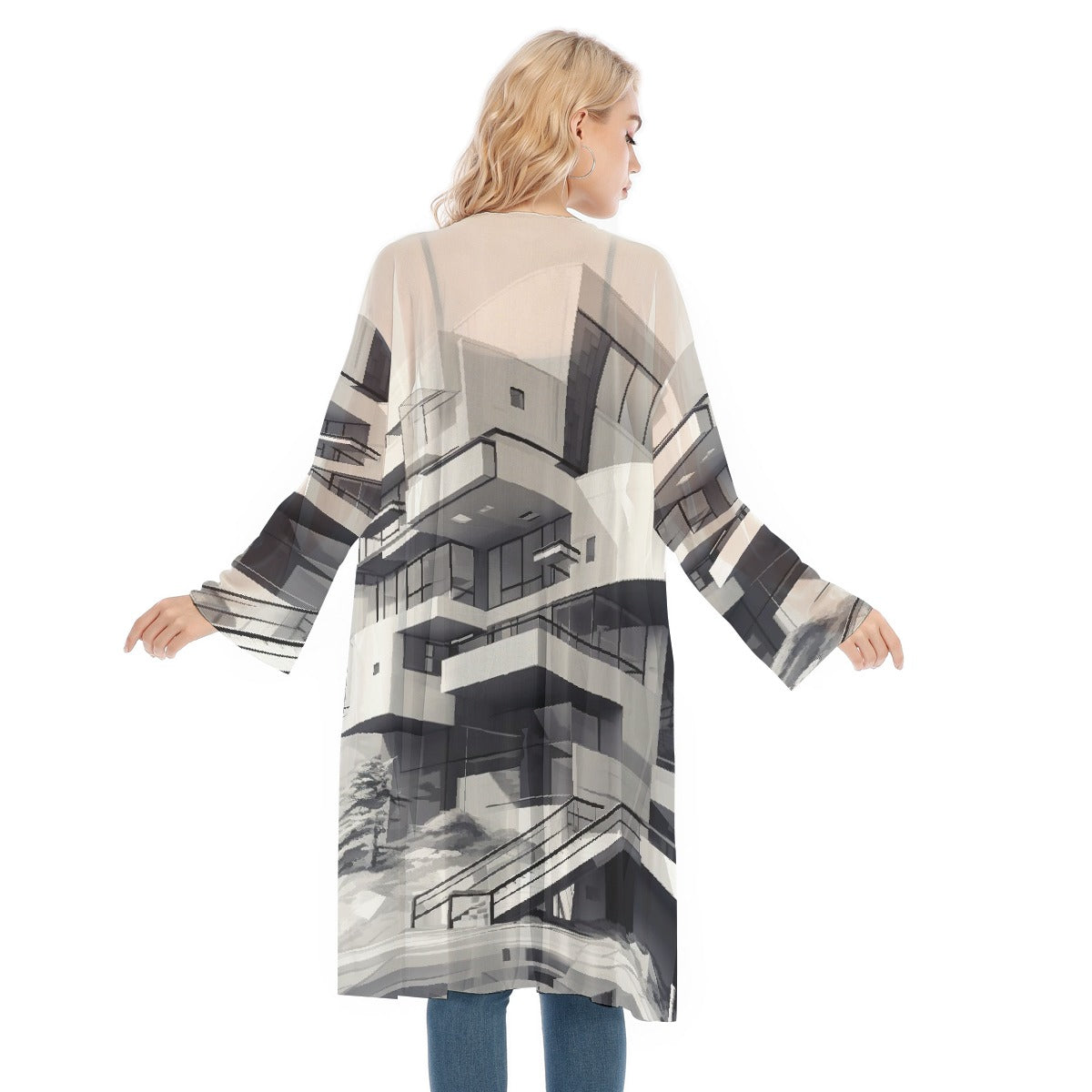 All- Over Print Women's Long Sleeve Mesh Cardigan