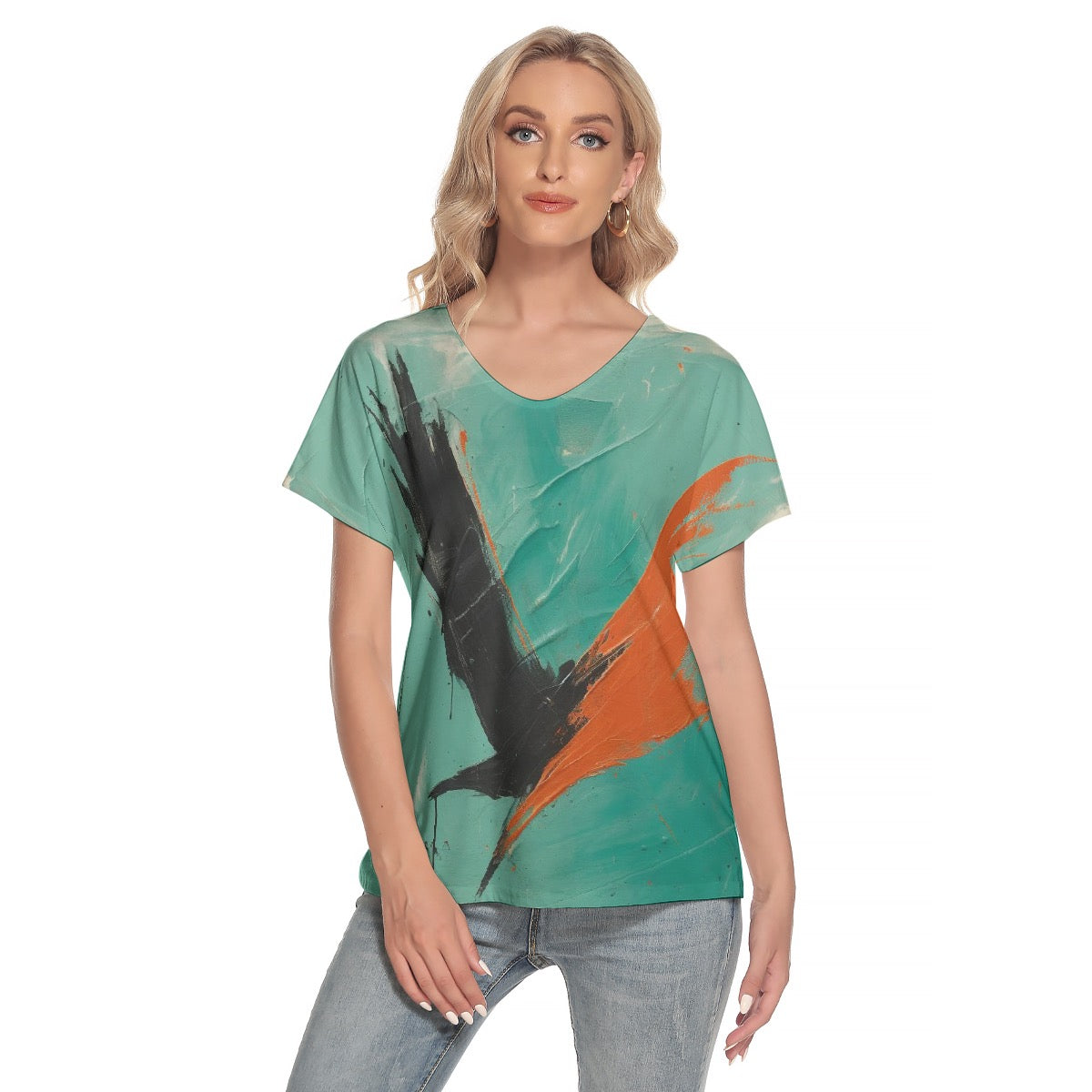 All-Over Print Women's Loose V-neck Short Sleeve T-shirt