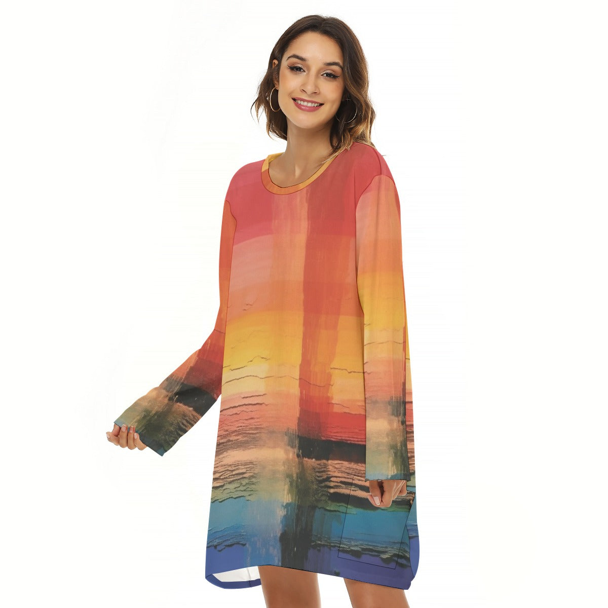 All-Over Print  Women's Loose Crew Neck Dress