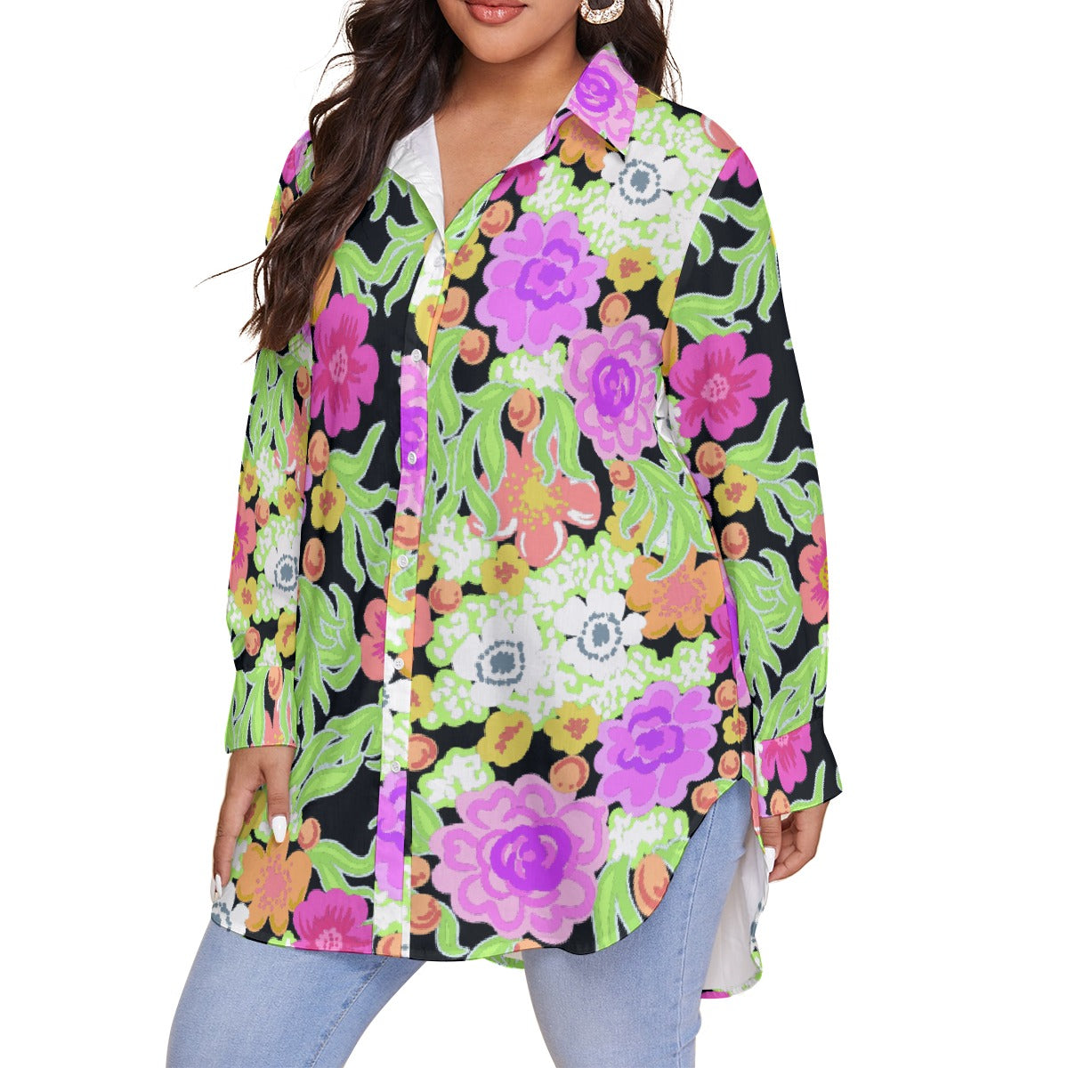 All-Over Print Women's Shirt With Long Sleeve(Plus Size)