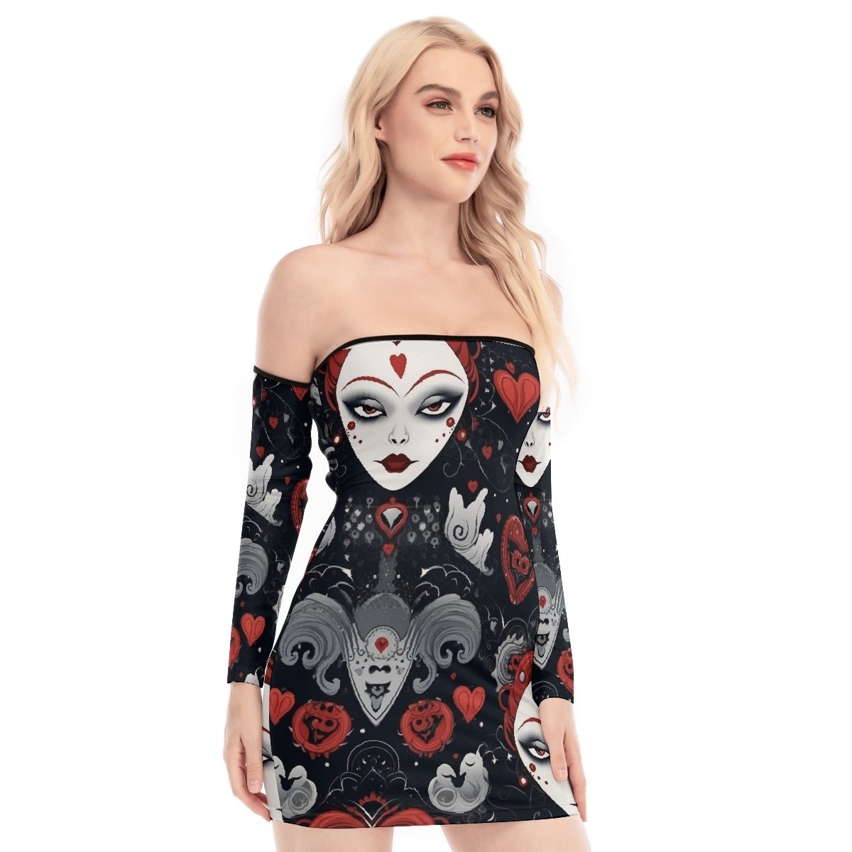 All-Over Print Women's Off-shoulder Back Lace-up Dress