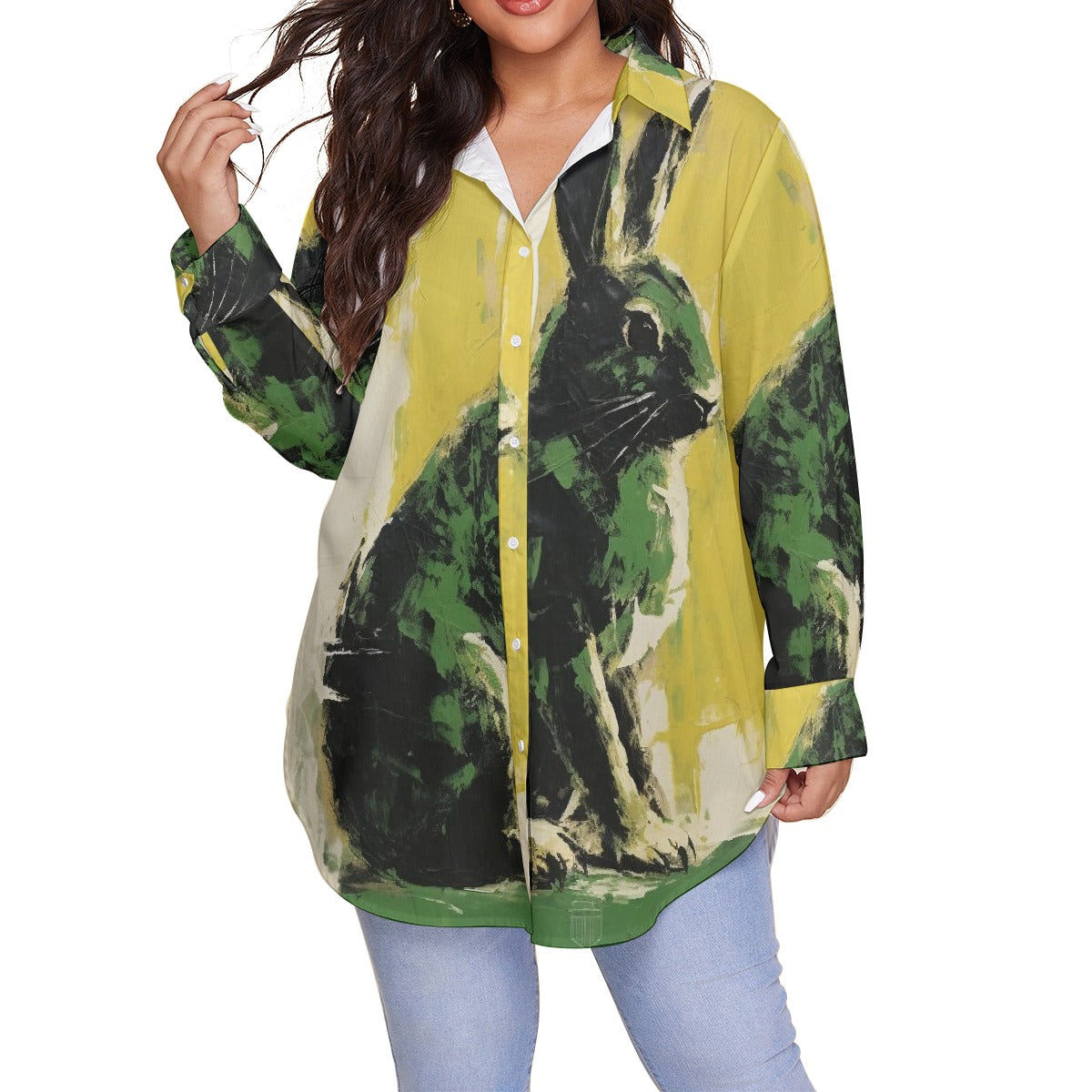 All-Over Print Women's Shirt With Long Sleeve(Plus Size)