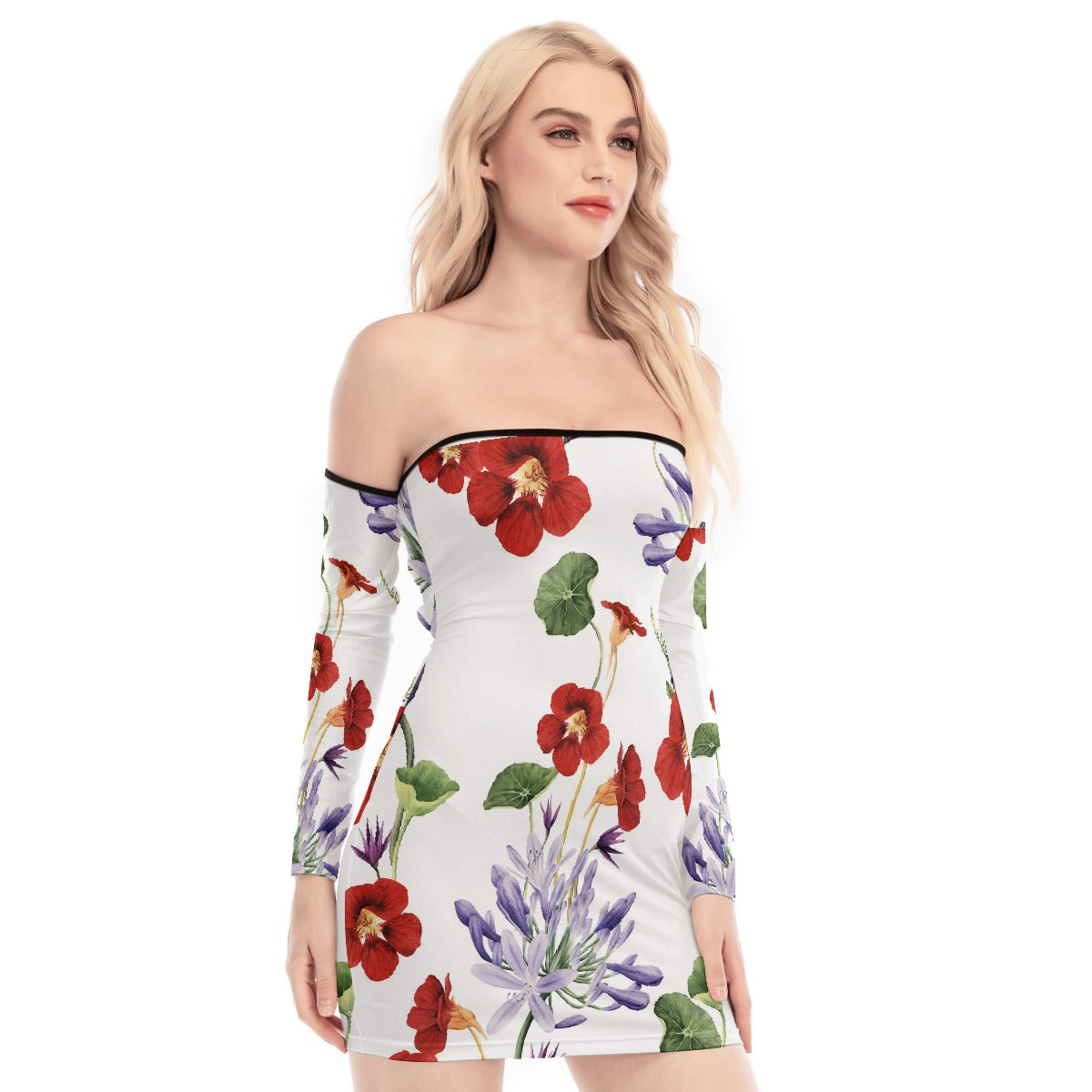 All-Over Print Women's Off-shoulder Back Lace-up Dress