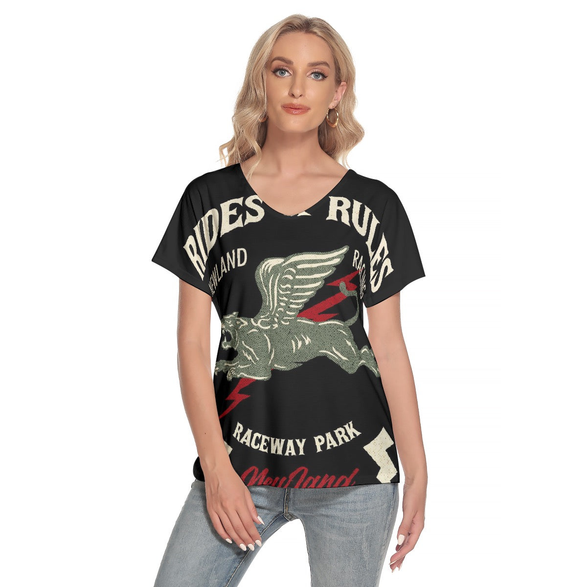 All-Over Print Women's Loose V-neck Short Sleeve T-shirt