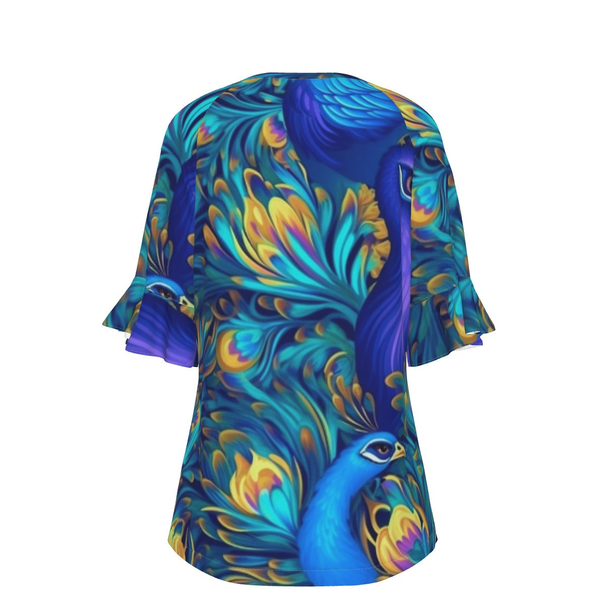 All-Over Print V-neck Women's T-shirt With Bell Sleeve