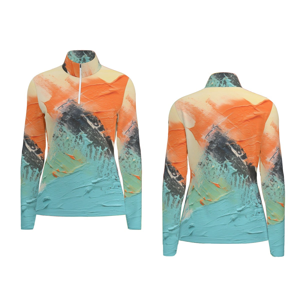 All-Over Print Women's Sports Collar Jersey With Long Sleeve