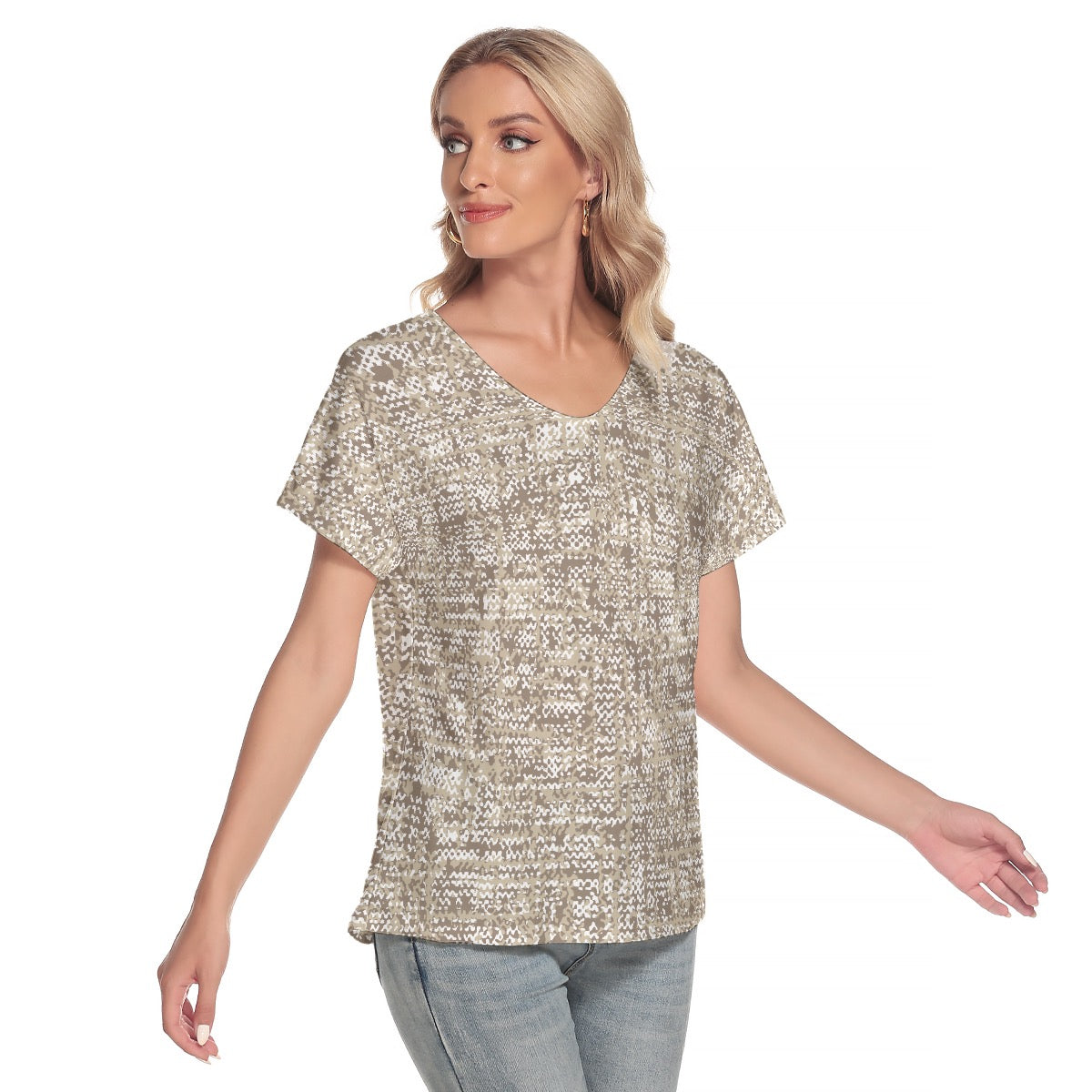 All-Over Print Women's Loose V-neck Short Sleeve T-shirt