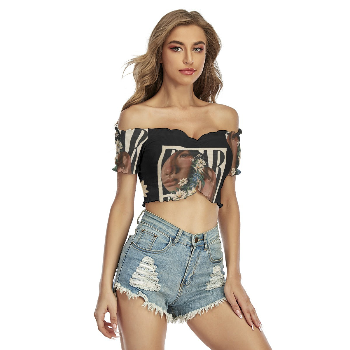 All-Over Print Women's One-shoulder Off-the-navel Short Sleeve T-shirt