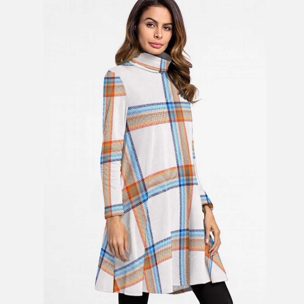 All-Over Print Women's High Neck Dress With Long Sleeve