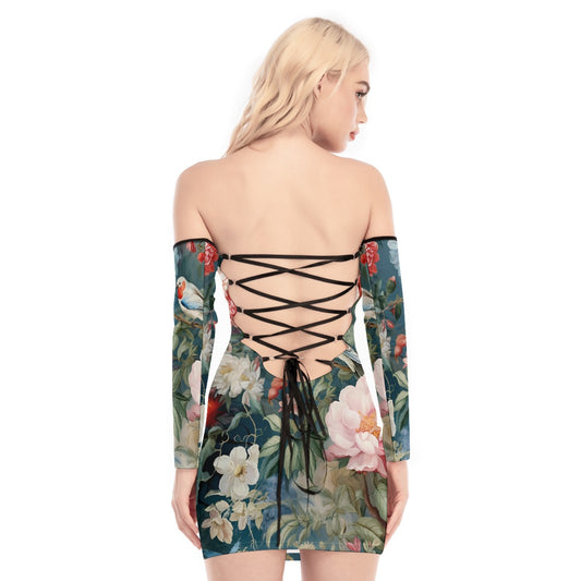 All-Over Print Women's Off-shoulder Back Lace-up Dress