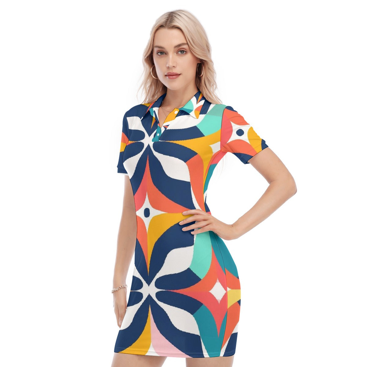 All-Over Print Women's Polo Collar Dress