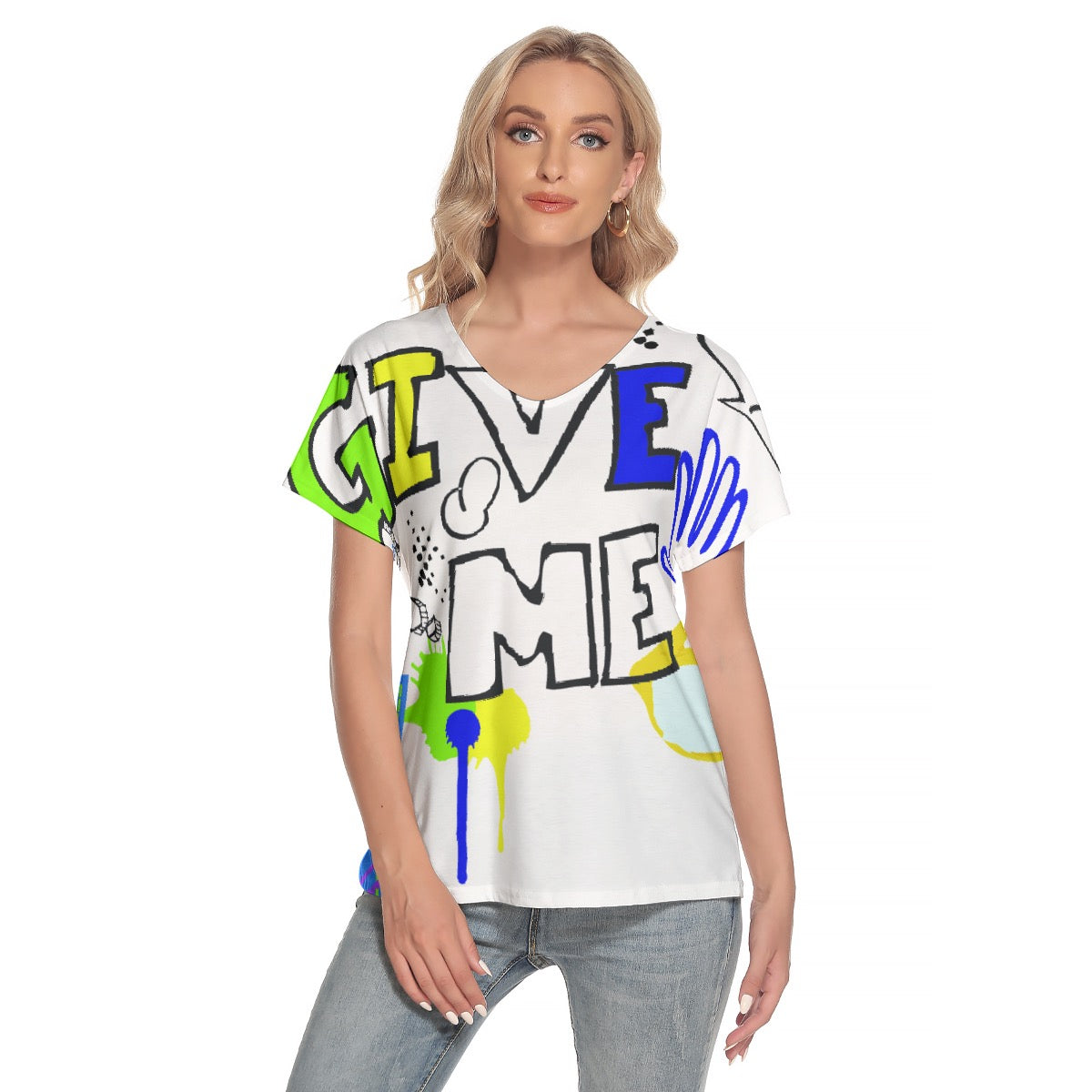 All-Over Print Women's Loose V-neck Short Sleeve T-shirt