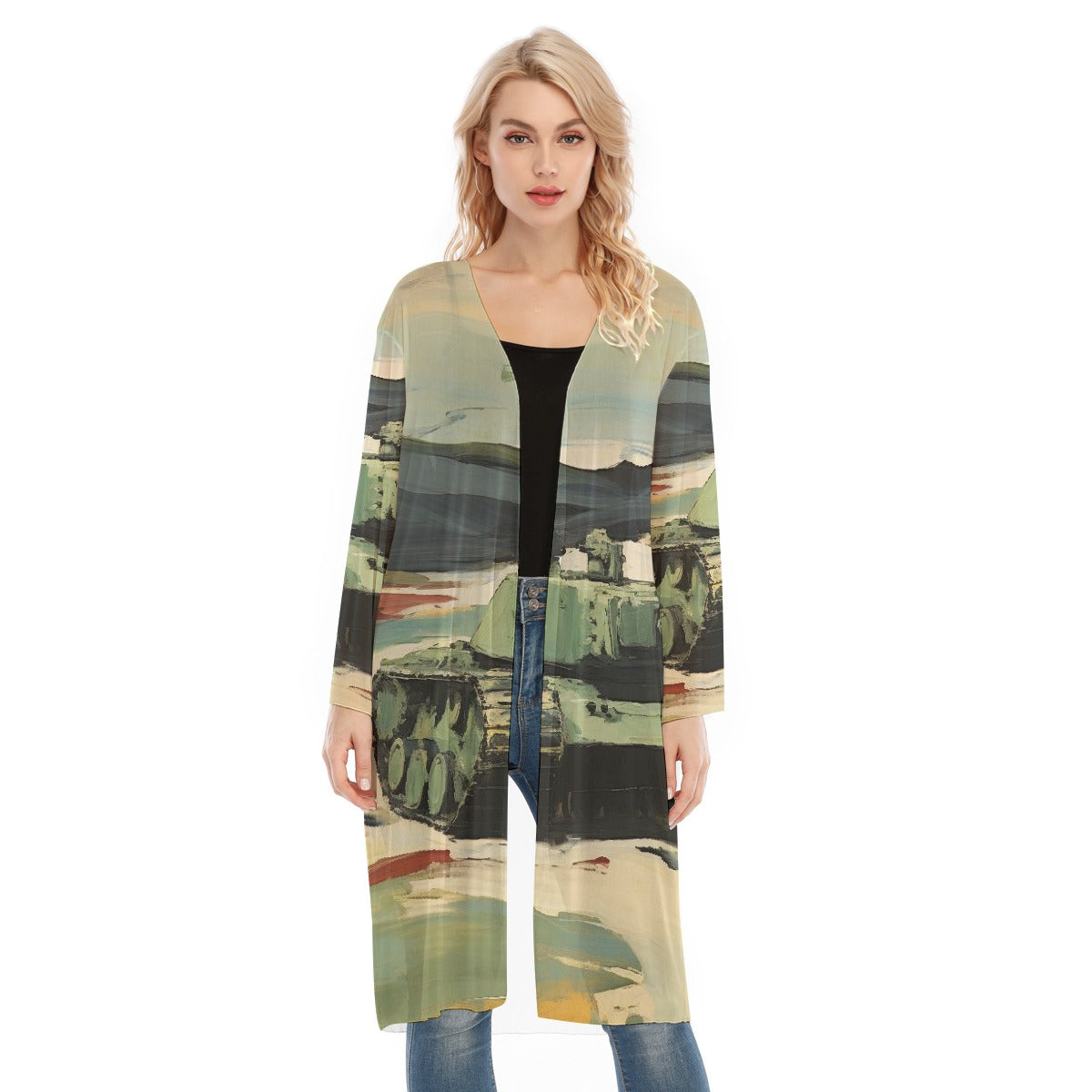 All- Over Print Women's Long Sleeve Mesh Cardigan