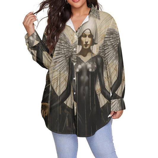 All-Over Print Women's Shirt With Long Sleeve(Plus Size)