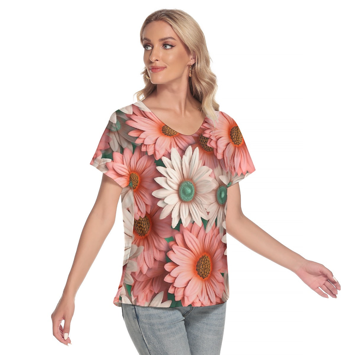 All-Over Print Women's Loose V-neck Short Sleeve T-shirt