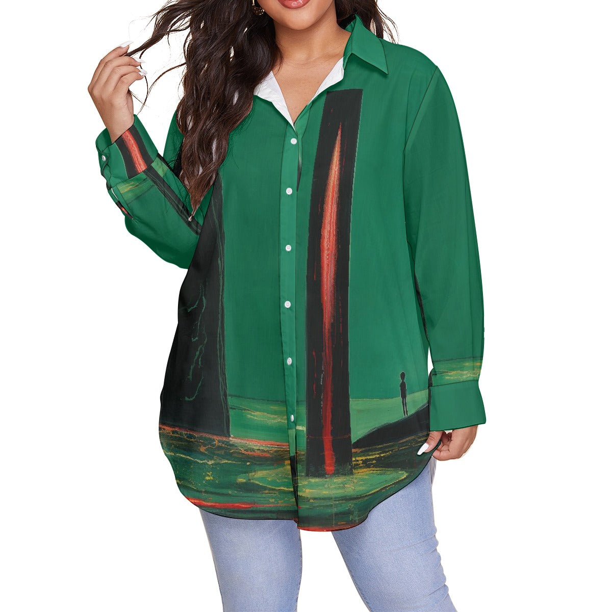 All-Over Print Women's Shirt With Long Sleeve(Plus Size)