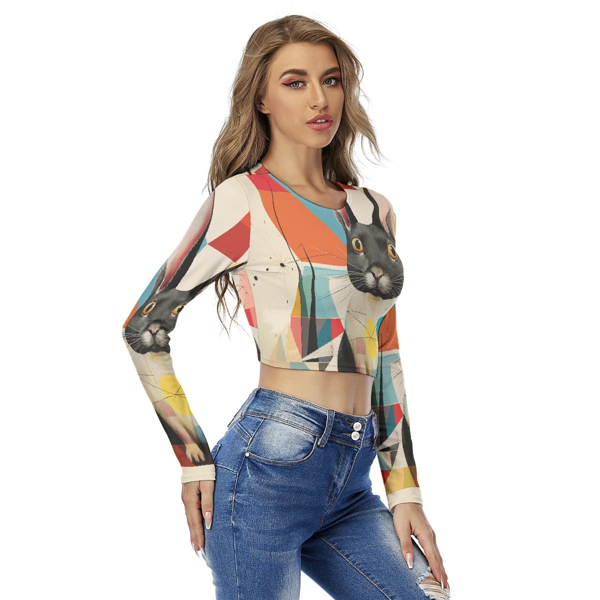 All-Over Print Women's Round Neck Crop Top T-Shirt