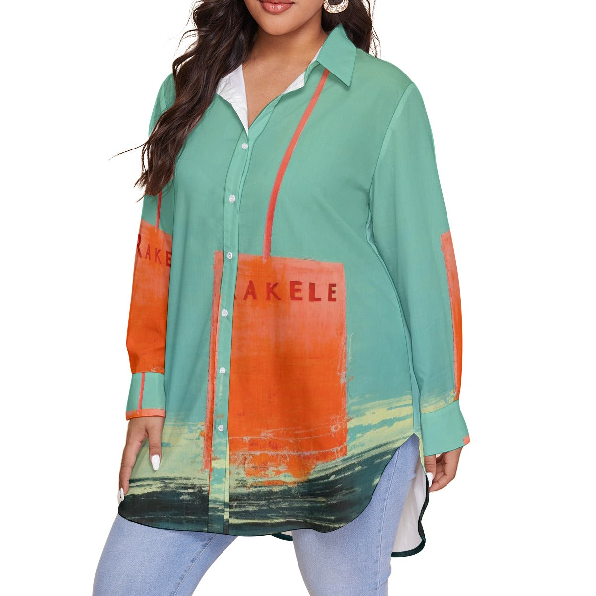 All-Over Print Women's Shirt With Long Sleeve(Plus Size)