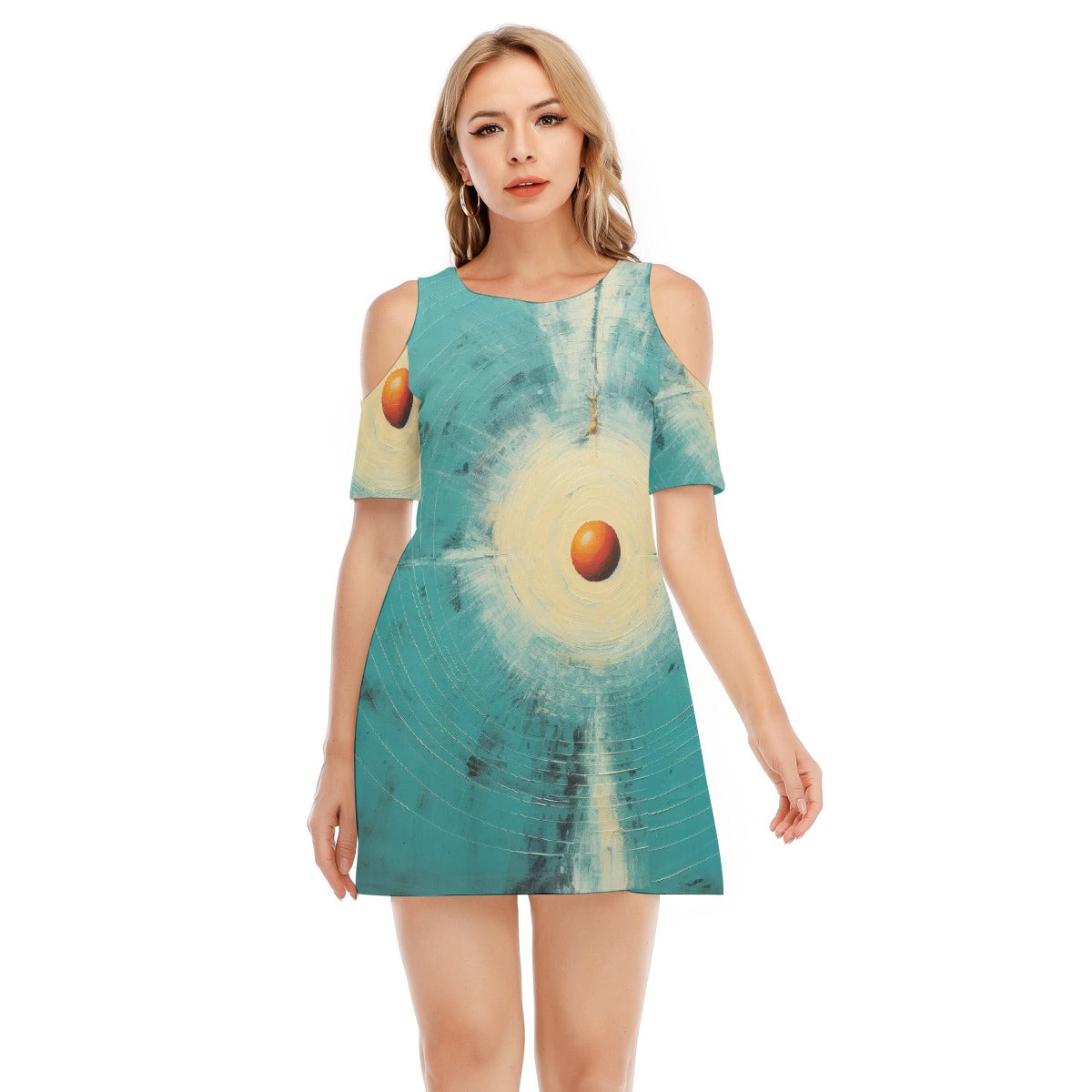 All-Over Print Women's Cold Shoulder Dress | 190GSM Cotton