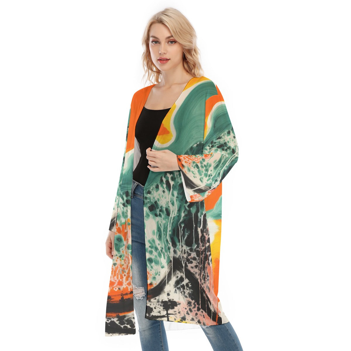 All- Over Print Women's Long Sleeve Mesh Cardigan