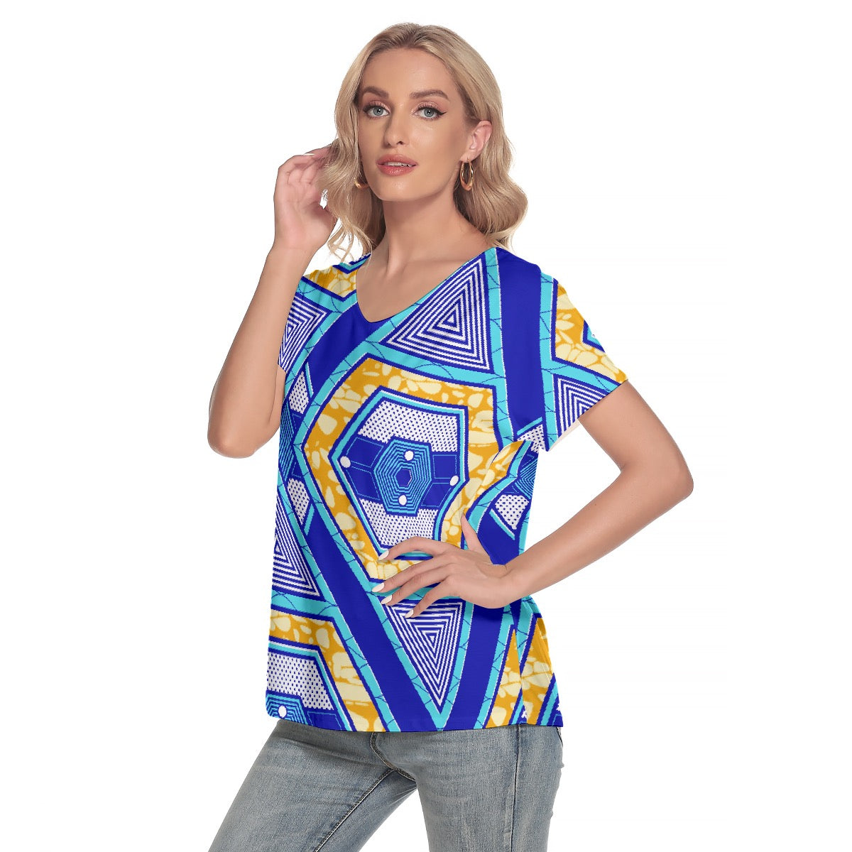 All-Over Print Women's Loose V-neck Short Sleeve T-shirt