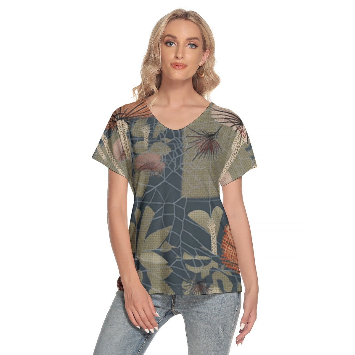 All-Over Print Women's Loose V-neck Short Sleeve T-shirt