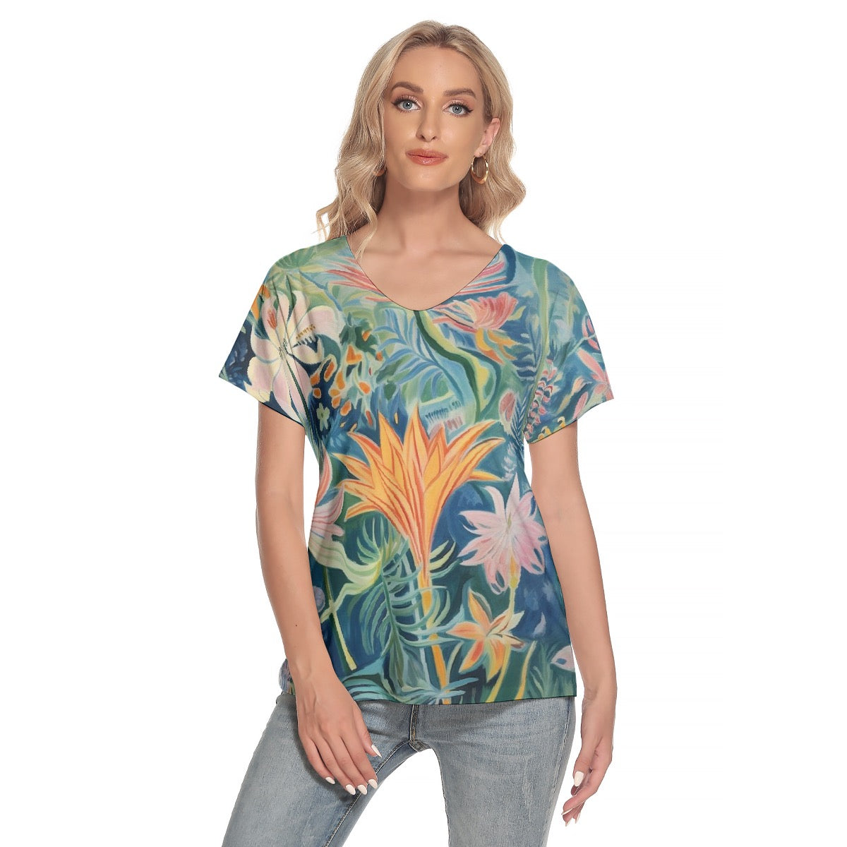 All-Over Print Women's Loose V-neck Short Sleeve T-shirt