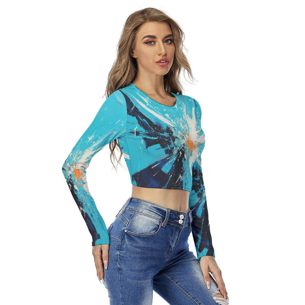 All-Over Print Women's Round Neck Crop Top T-Shirt