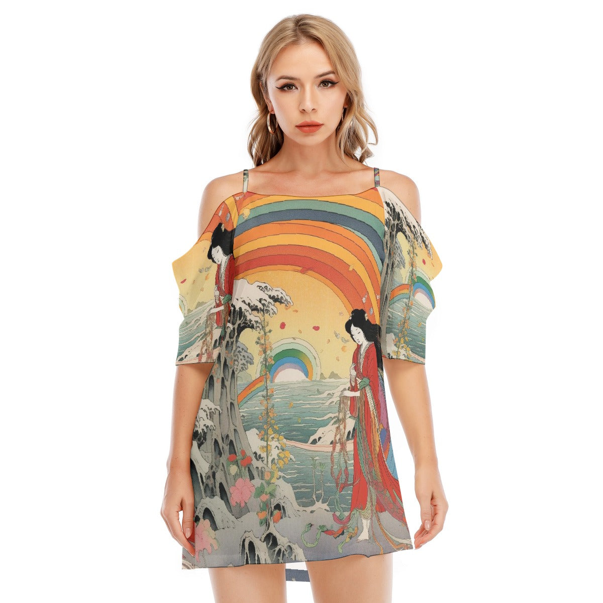 All-Over Print Women's Off-shoulder Cami Dress