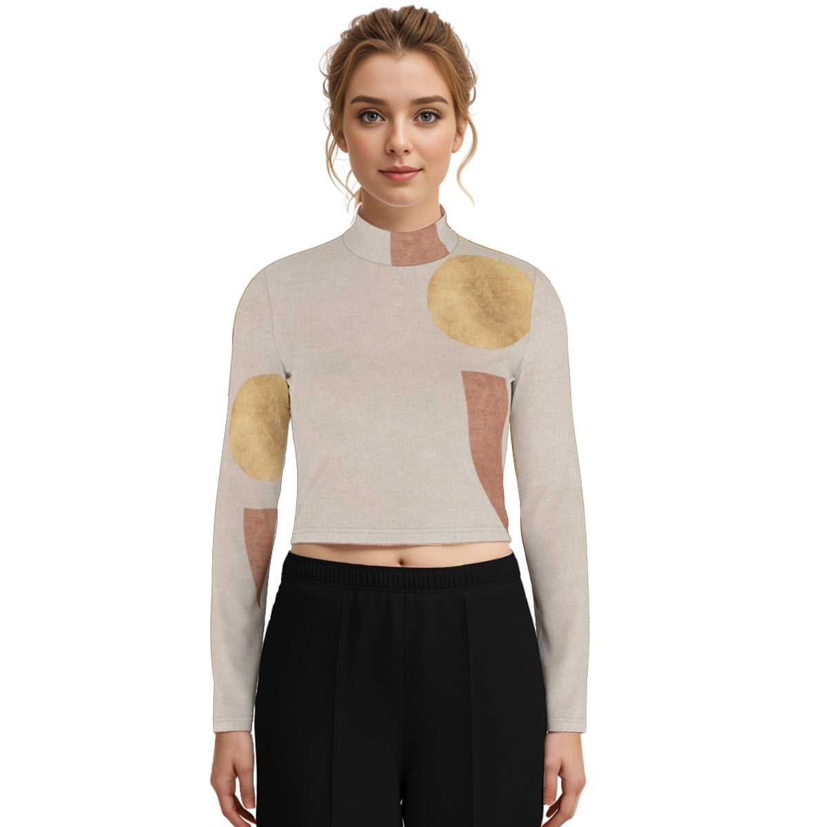 Eco-Friendly All-Over Print Women's Turtleneck T-shirt With Long Sleeve