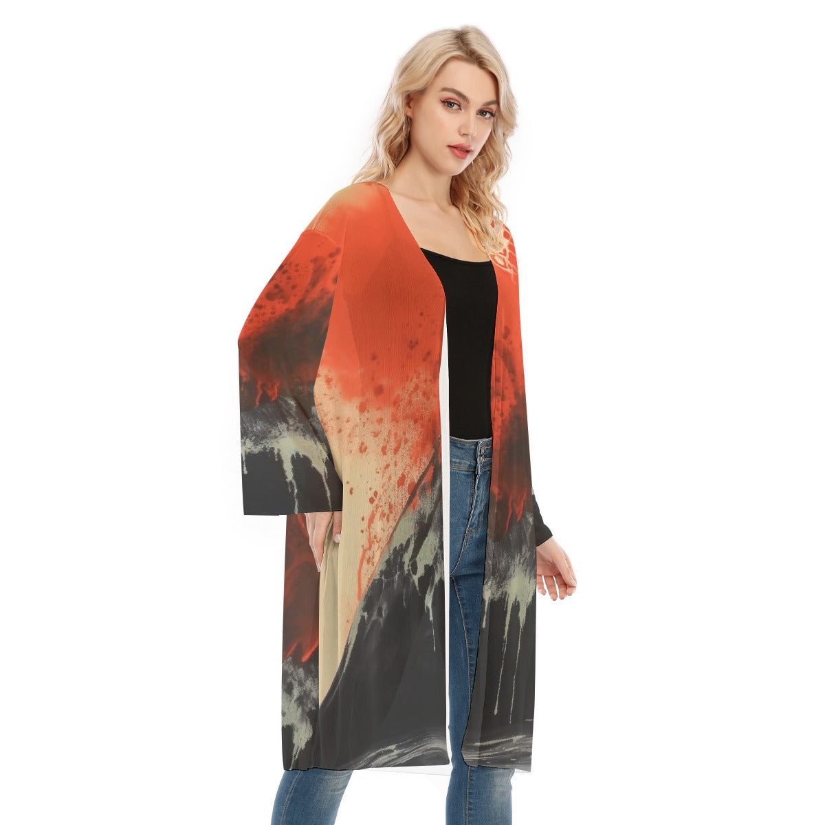 All- Over Print Women's Long Sleeve Mesh Cardigan