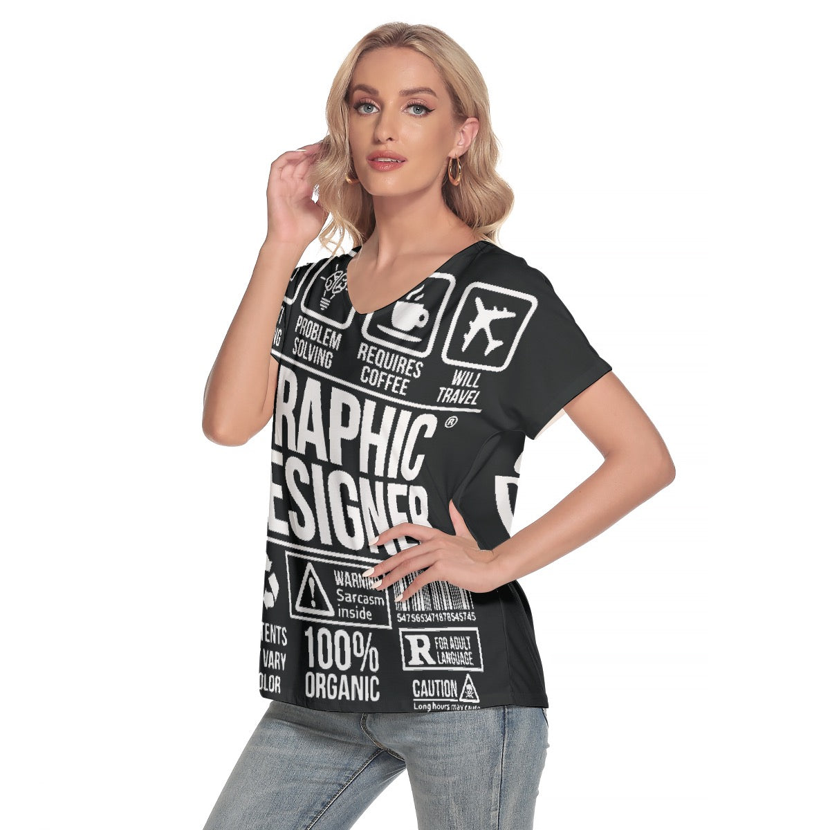 All-Over Print Women's Loose V-neck Short Sleeve T-shirt