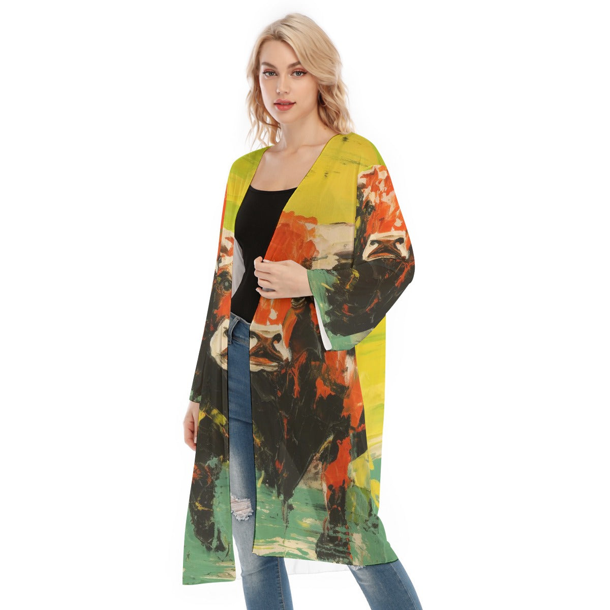 All- Over Print Women's Long Sleeve Mesh Cardigan