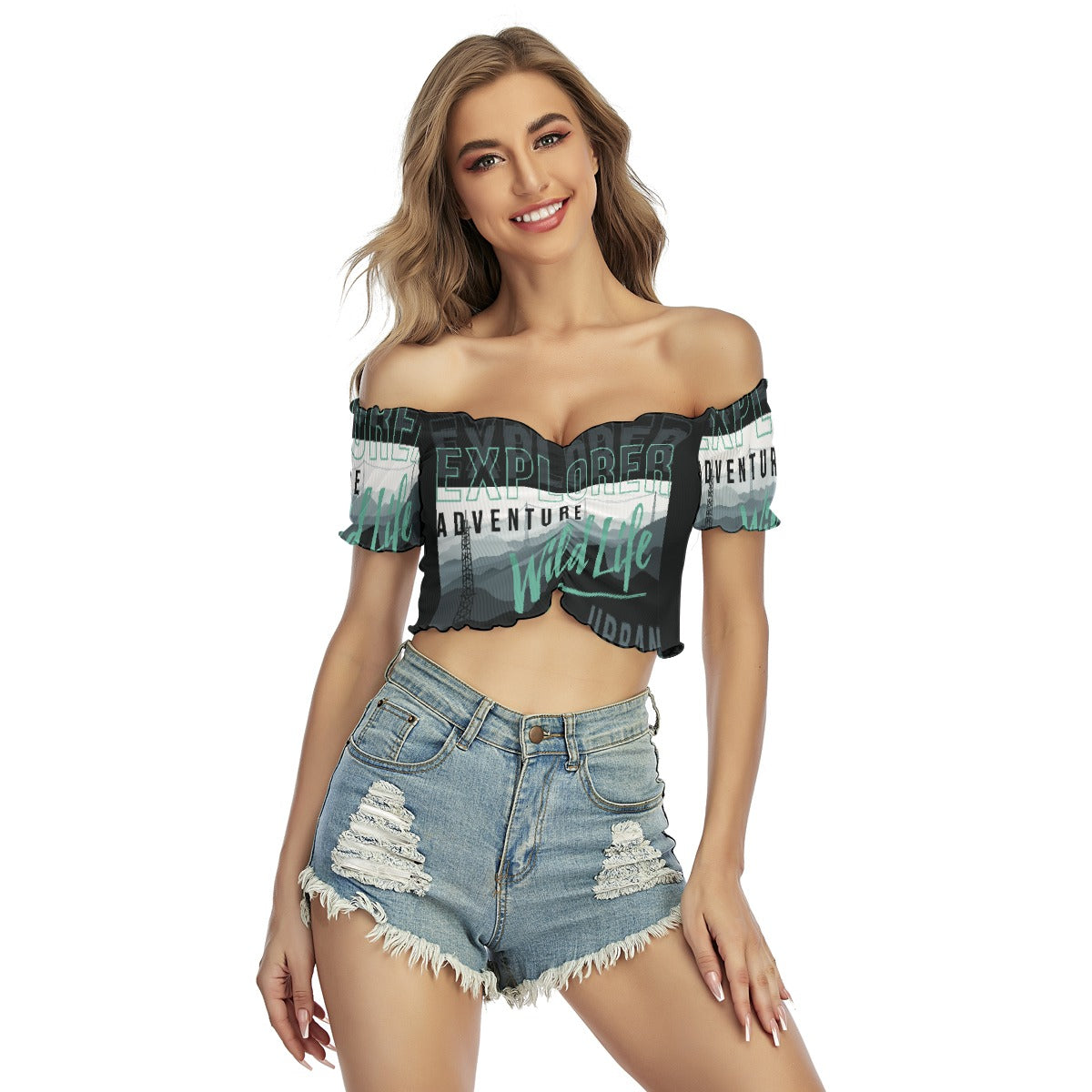 All-Over Print Women's One-shoulder Off-the-navel Short Sleeve T-shirt