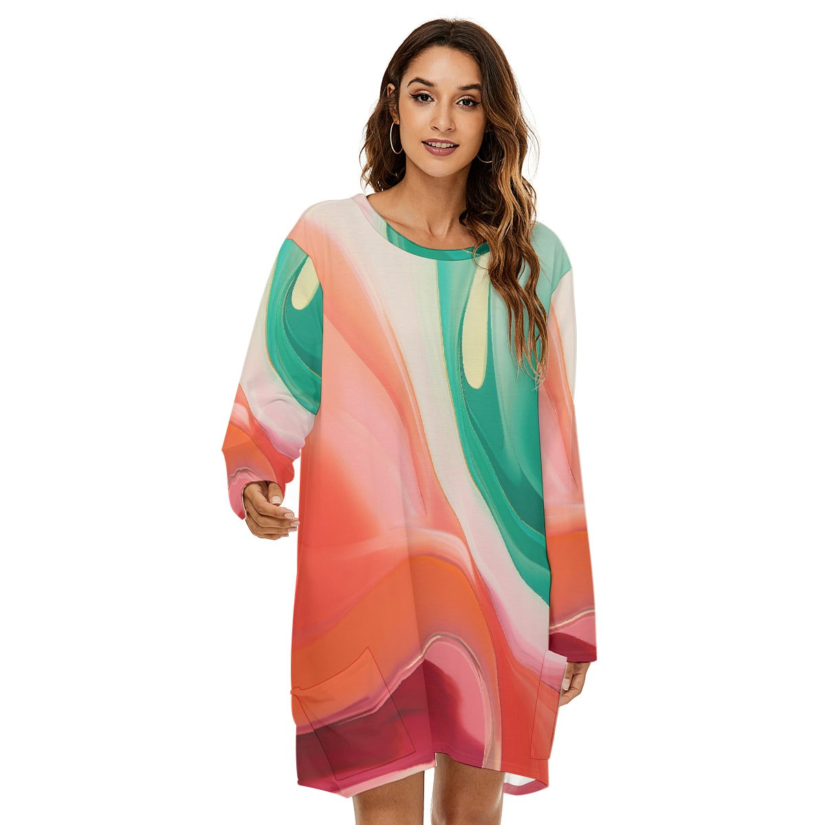 All-Over Print  Women's Loose Crew Neck Dress