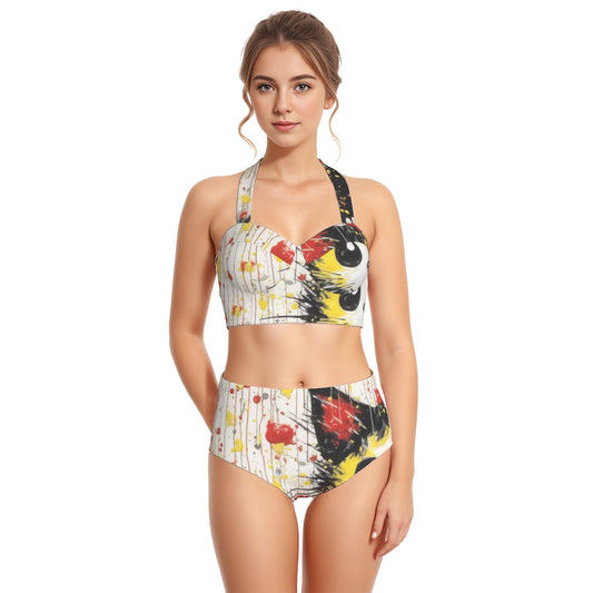 All-Over Print Women's Swimsuit Set With Halter