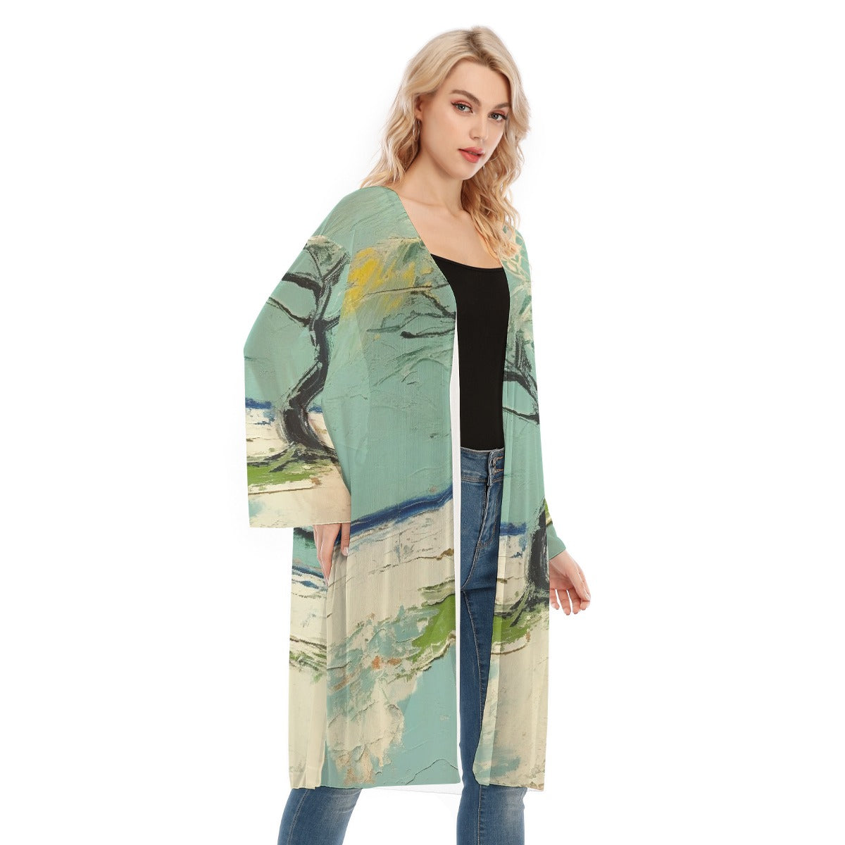 All- Over Print Women's Long Sleeve Mesh Cardigan