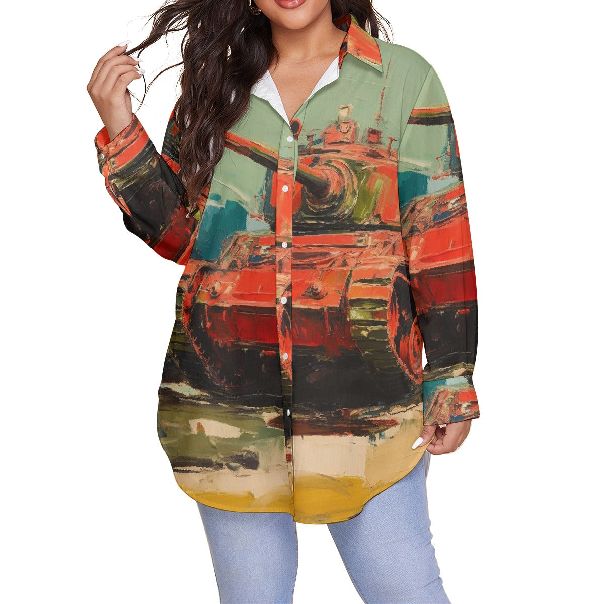 All-Over Print Women's Shirt With Long Sleeve(Plus Size)