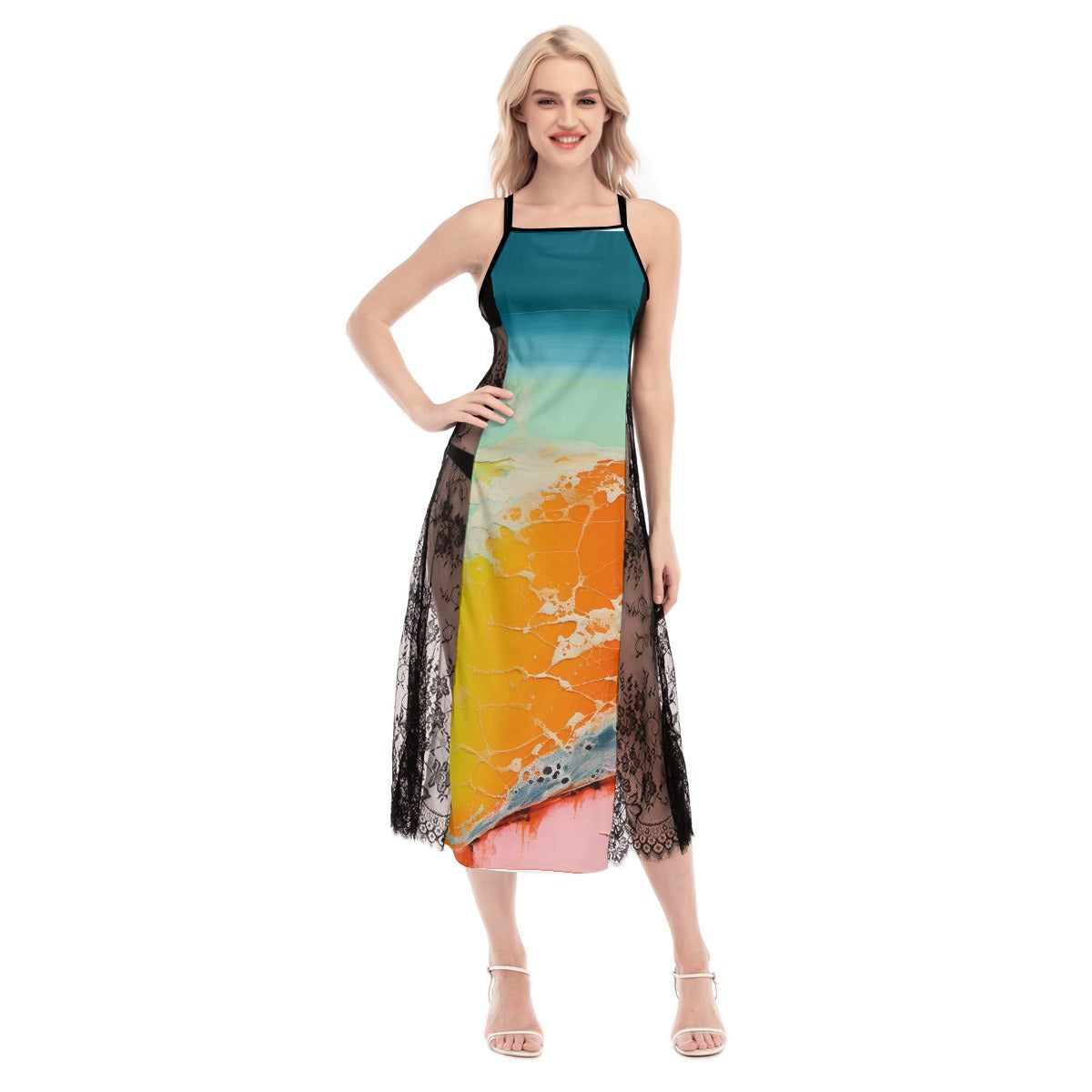 All-Over Print Women's Lace Cami Cross Back Dress